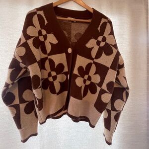 Entro Brown and Cream Floral Knit Cardigan
